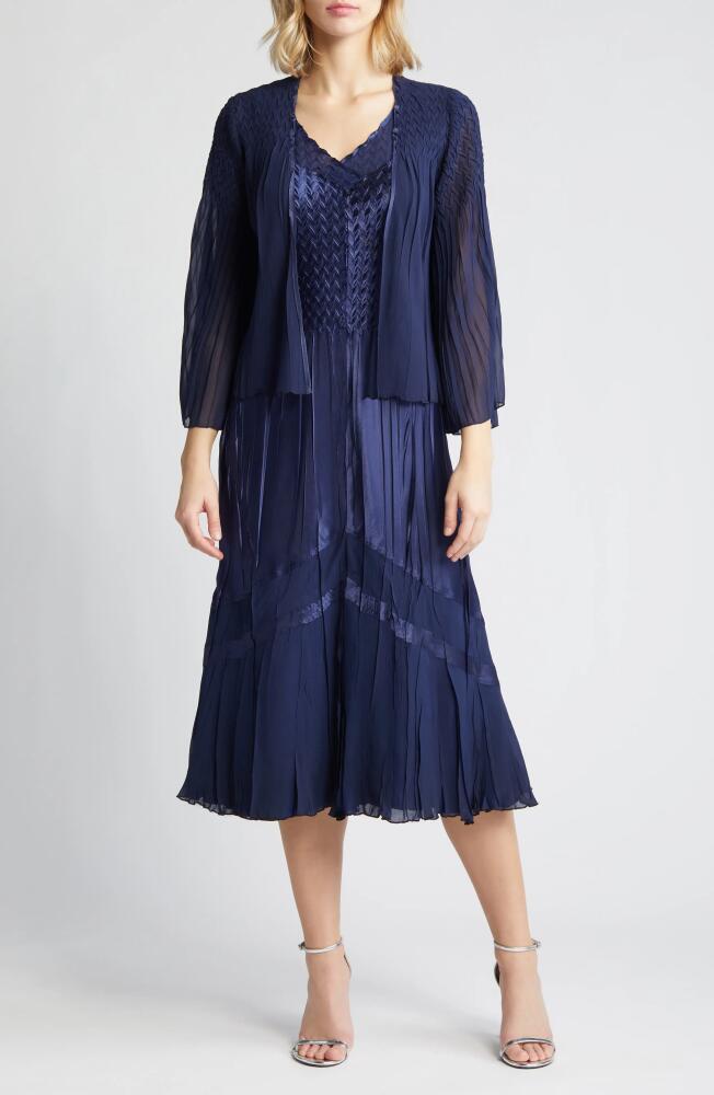 Komarov Tiered Charmeuse & Chiffon Dress & Jacket in Midnight Navy Cover