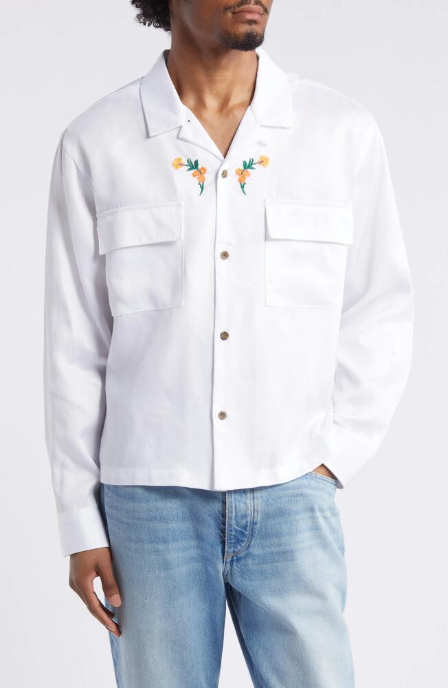 PacSun Global Auto Embroidered Floral Long Sleeve Camp Shirt in White Cover