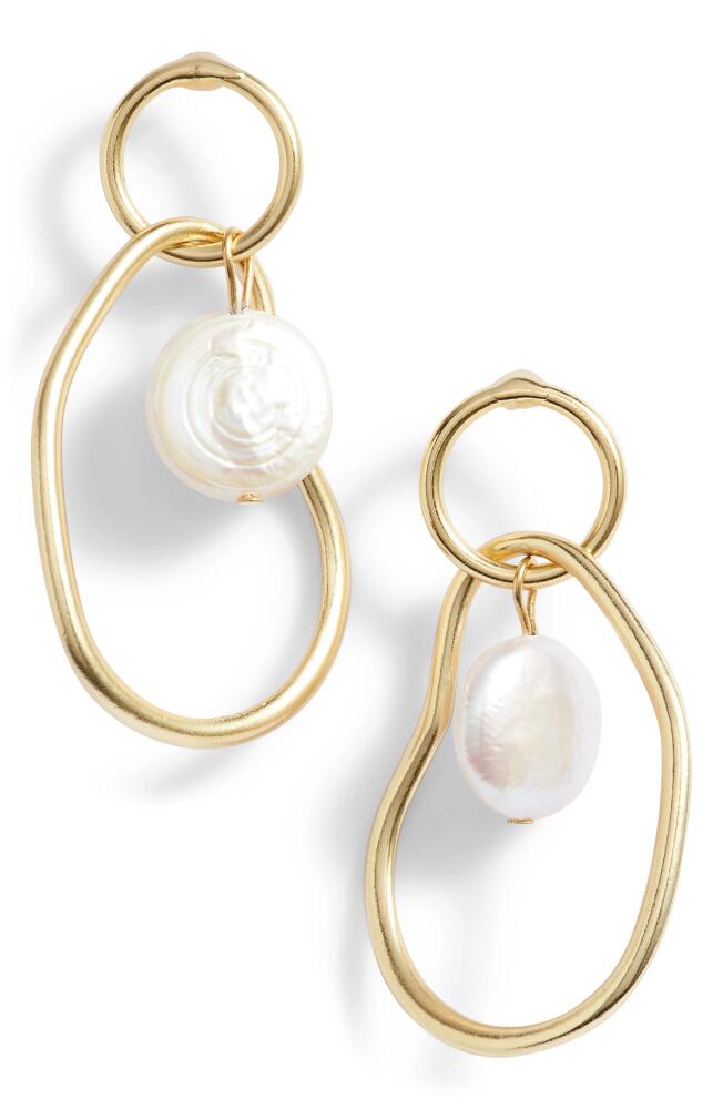 Karine Sultan Link Drop Earrings with Cultured Pearl in Gold Cover