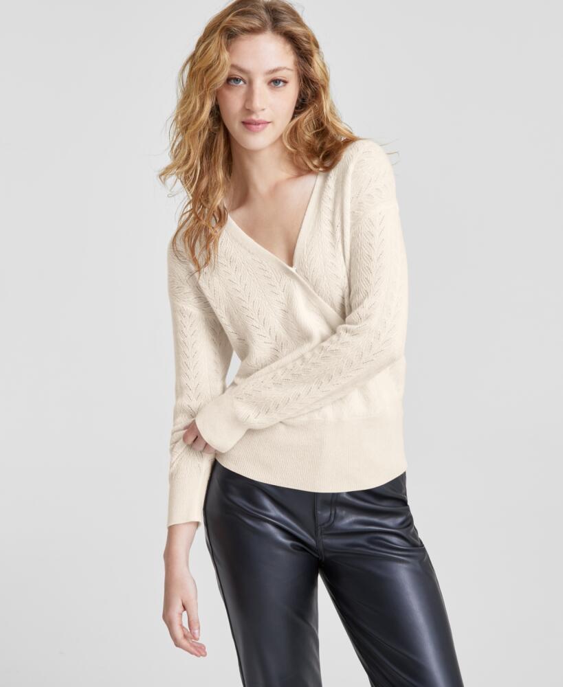 Charter Club Women's 100% Cashmere Long-Sleeve Pointelle Surplice Sweater, Created for Macy's - Vanilla Ice Cover