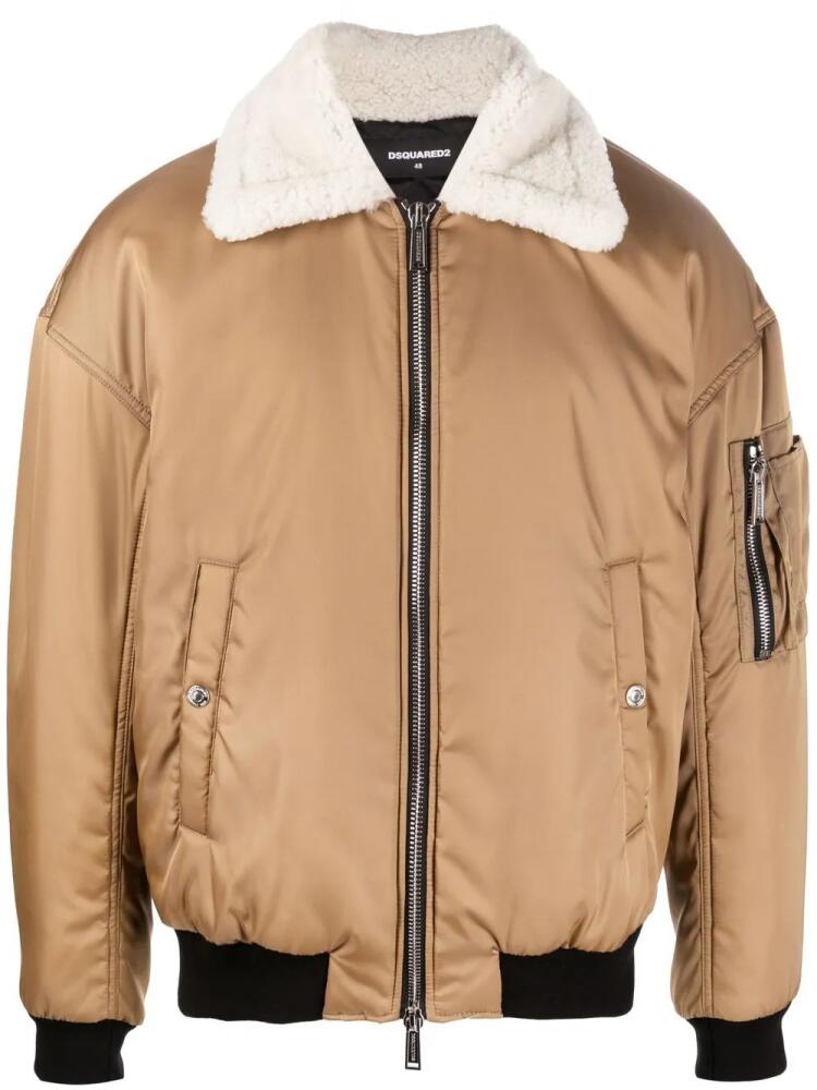 DSQUARED2 logo-print padded bomber jacket - Neutrals Cover