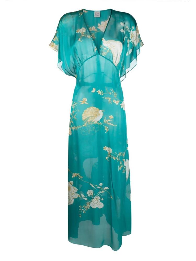 Carine Gilson flounce-sleeve silk kaftan dress - Blue Cover