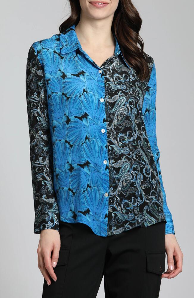 APNY Mix Print Button Up Shirt in Blue Multi Cover