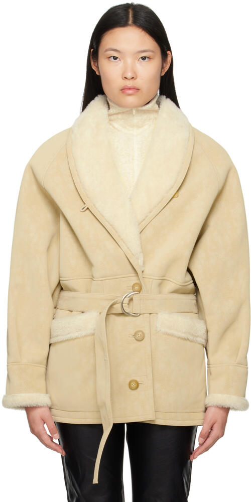 LVIR Beige Paneled Faux-Leather Coat Cover