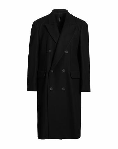 Hevò Man Coat Black Pure virgin wool IWS, Polyamide Cover