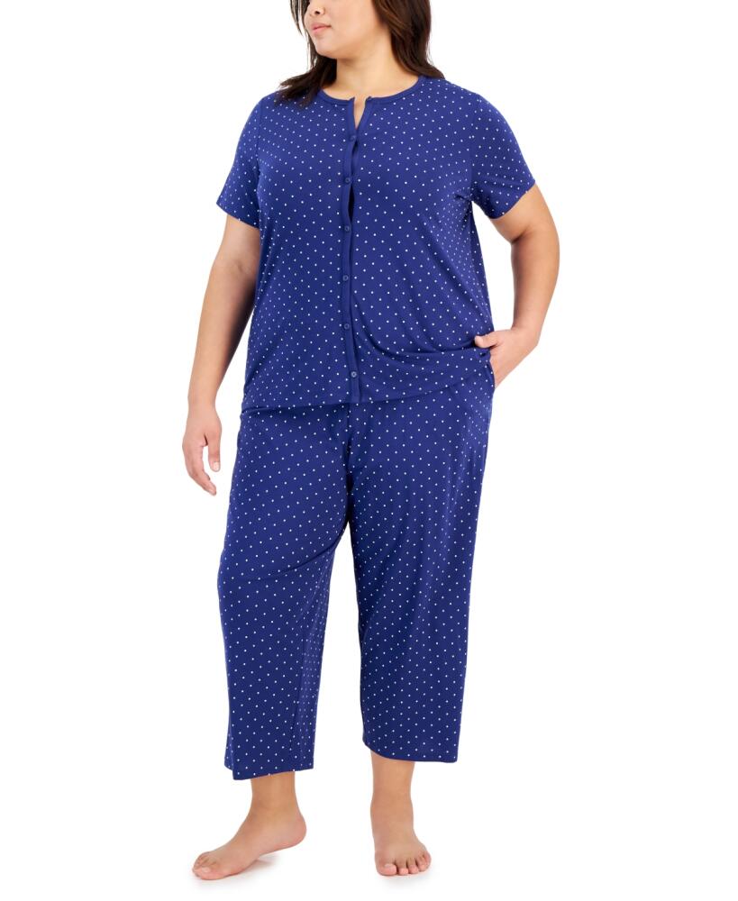 Charter Club Plus Size 2-Pc. Cotton Cropped Pajamas Set, Created for Macy's - Polka Dots Cover