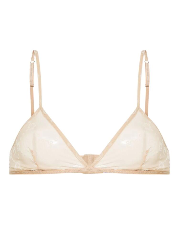 Marine Serre Regenerated Moonogram flocked tulle bralette - Neutrals Cover