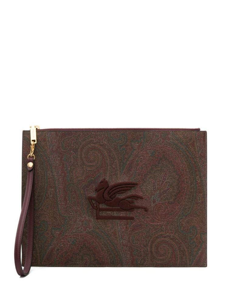 ETRO embroidered-logo paisley-print pouch - Brown Cover