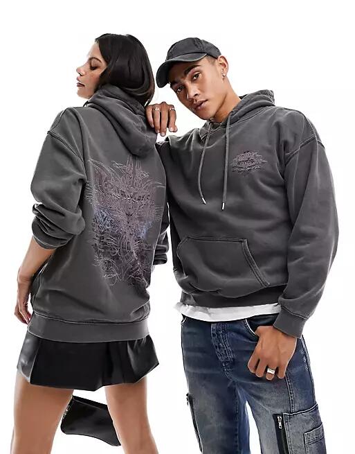 Reclaimed Vintage unisex rock graphic hoodie in charcoal-Gray Cover