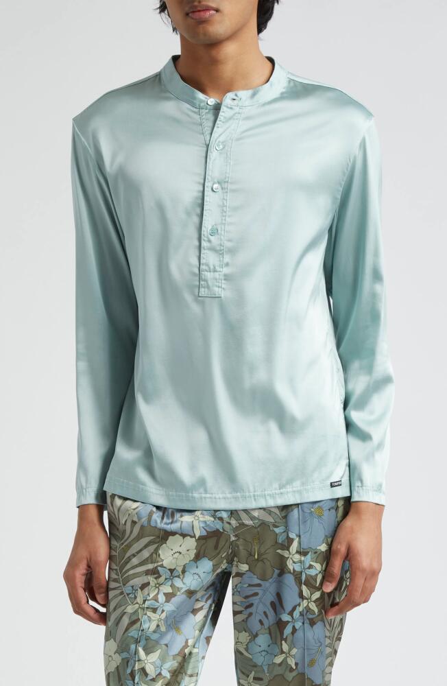 TOM FORD Henley Stretch Silk Pajama Shirt in Pale Mint Cover