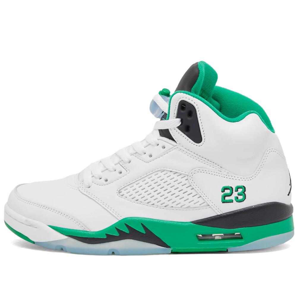 Air Jordan Women's 5 Retro W Sneakers in White/Lucky Green/Ice Blue Cover