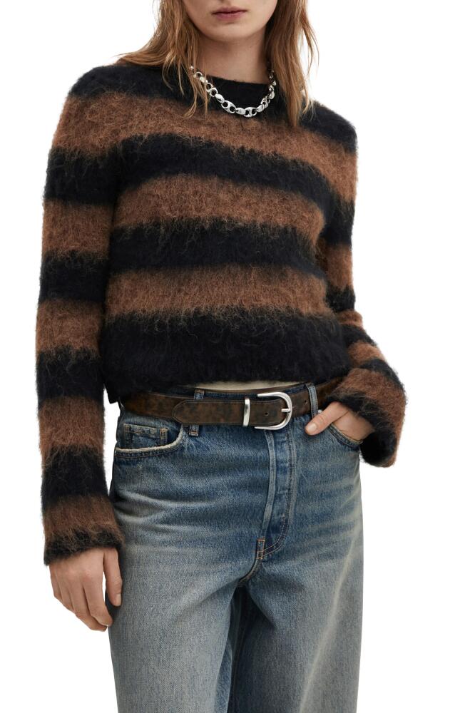 MANGO Telarany Stripe Crewneck Sweater in Brown Cover