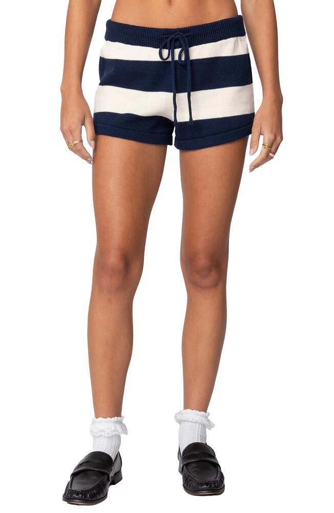 EDIKTED Riley Stripe Knit Shorts in Navy-And-Cream Cover