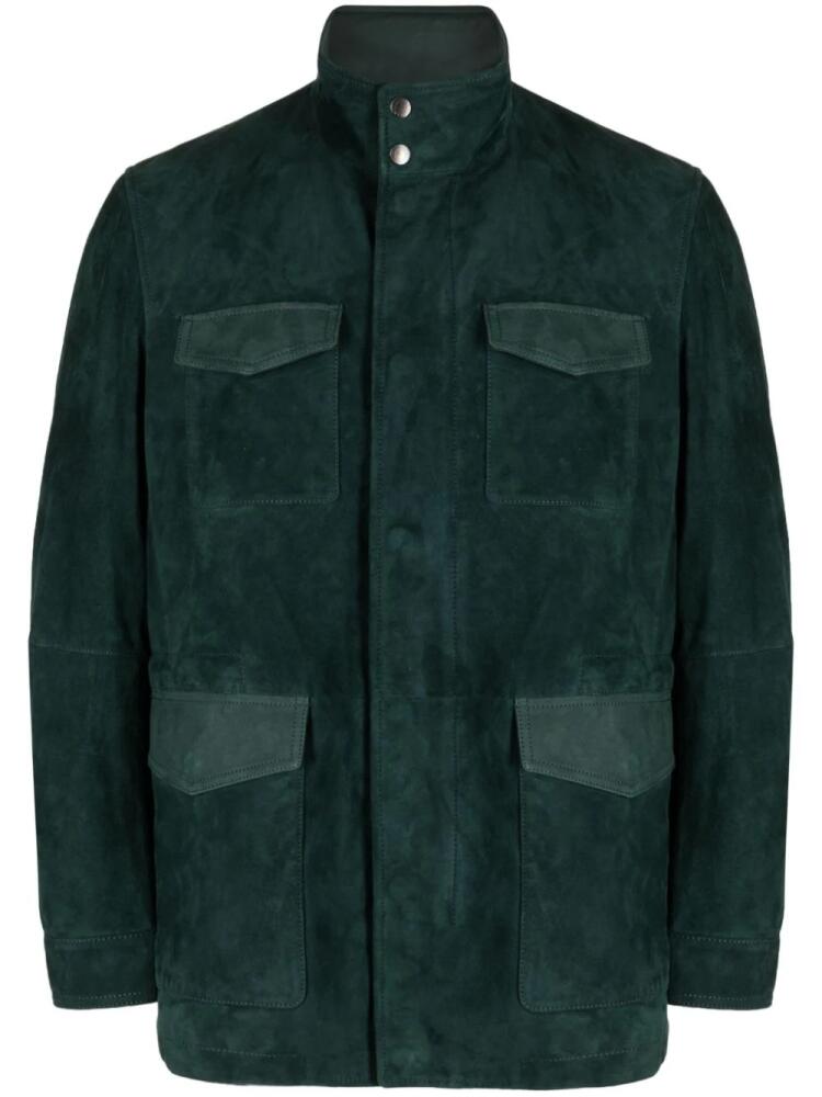 Man On The Boon. high-neck suede jacket - Green Cover