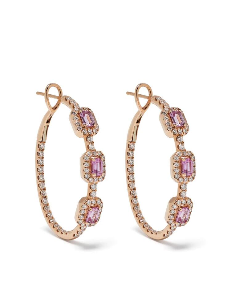 Stefere 18kt rose gold diamond sapphire hoop earrings - Pink Cover