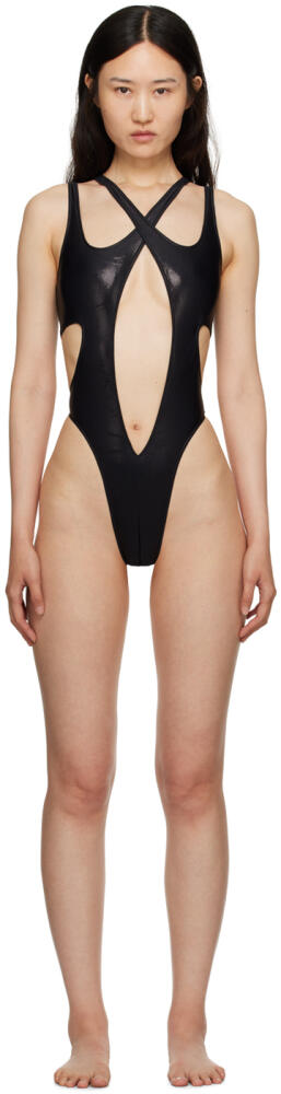 Mugler Black Crossed Swimsuit Cover