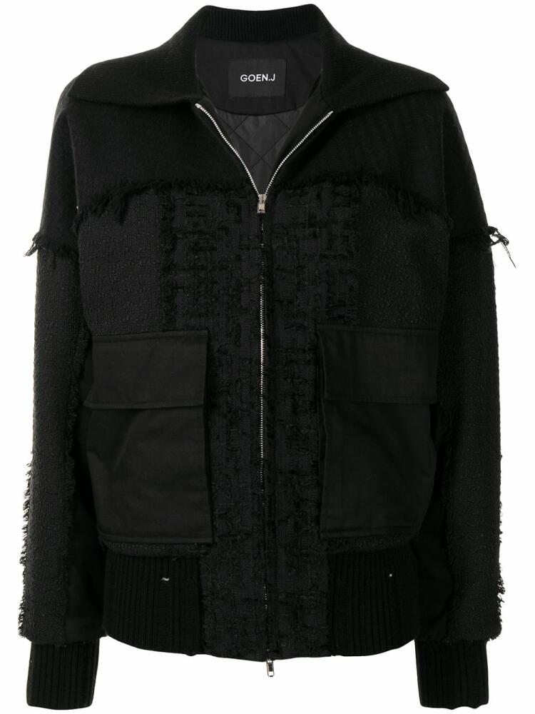 Goen.J frayed tweed patchwork bomber jacket - Black Cover