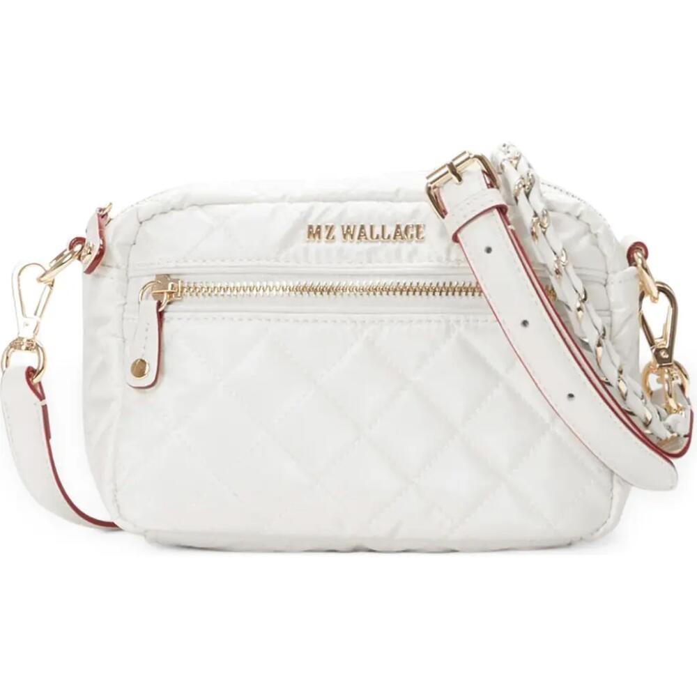 MZ Wallace Mini Crosby Quilted Nylon Crossbody Bag in Pearl Metallic Cover