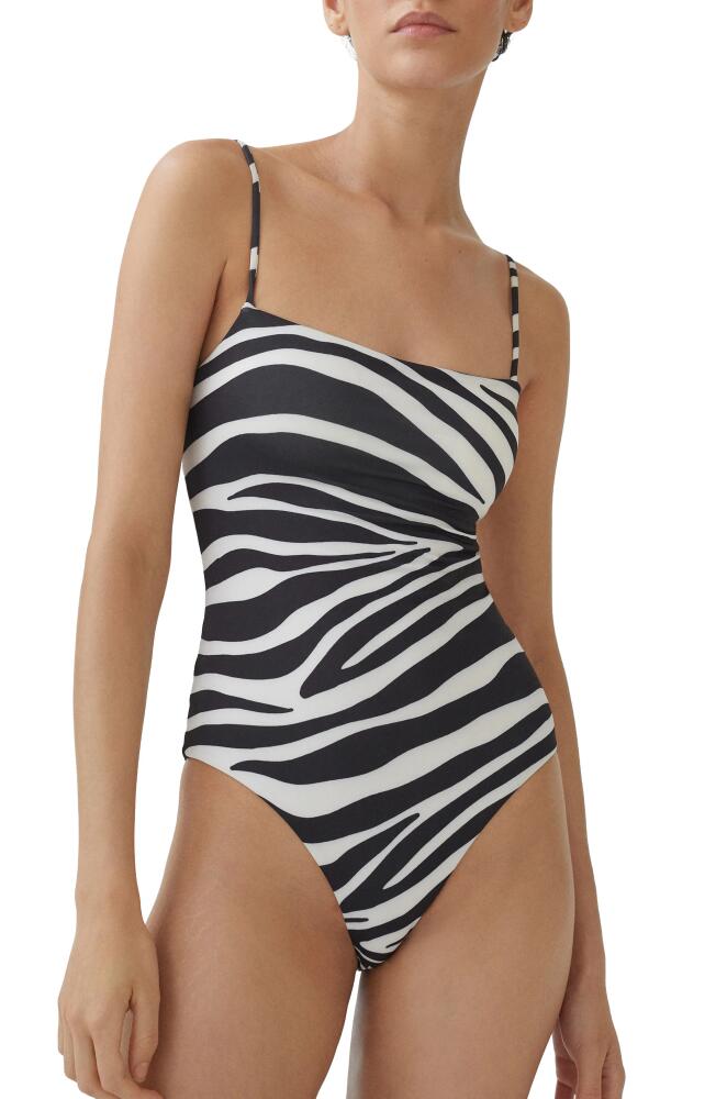 MANGO Animal Print Lace-Up One-Piece Swimsuit in Black Cover