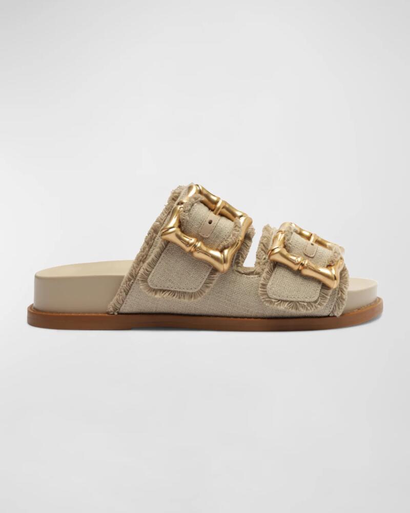 Schutz Enola Frayed Dual-Buckle Slide Sandals Cover