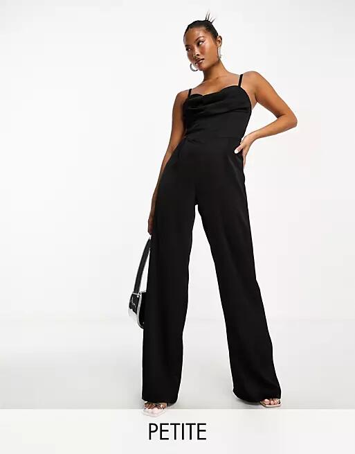 Jaded Rose Petite satin corset jumpsuit in black Cover