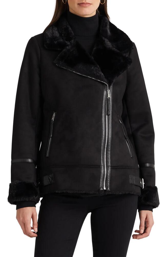 Lauren Ralph Lauren Faux Shearling & Faux Leather Moto Jacket in Black Cover