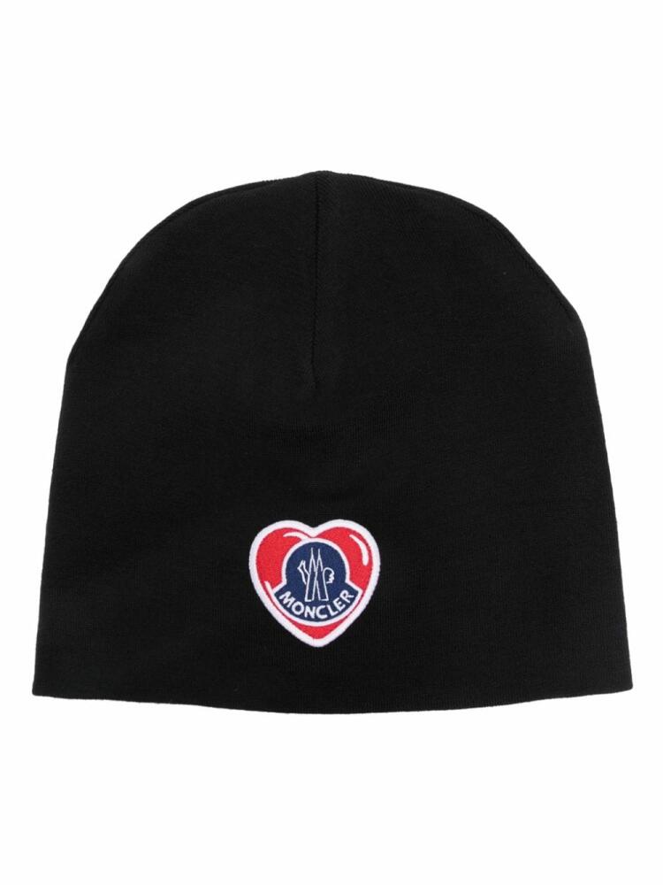 Moncler logo-patch fine-knit beanie - Black Cover