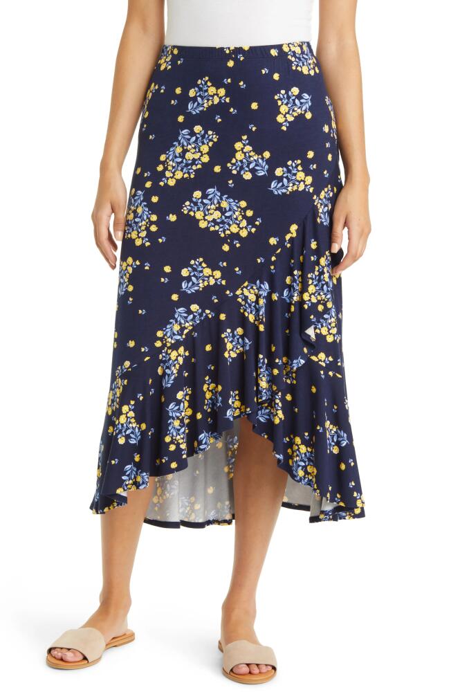 Loveappella Floral Flounce Hem Midi Skirt in Navy Cover