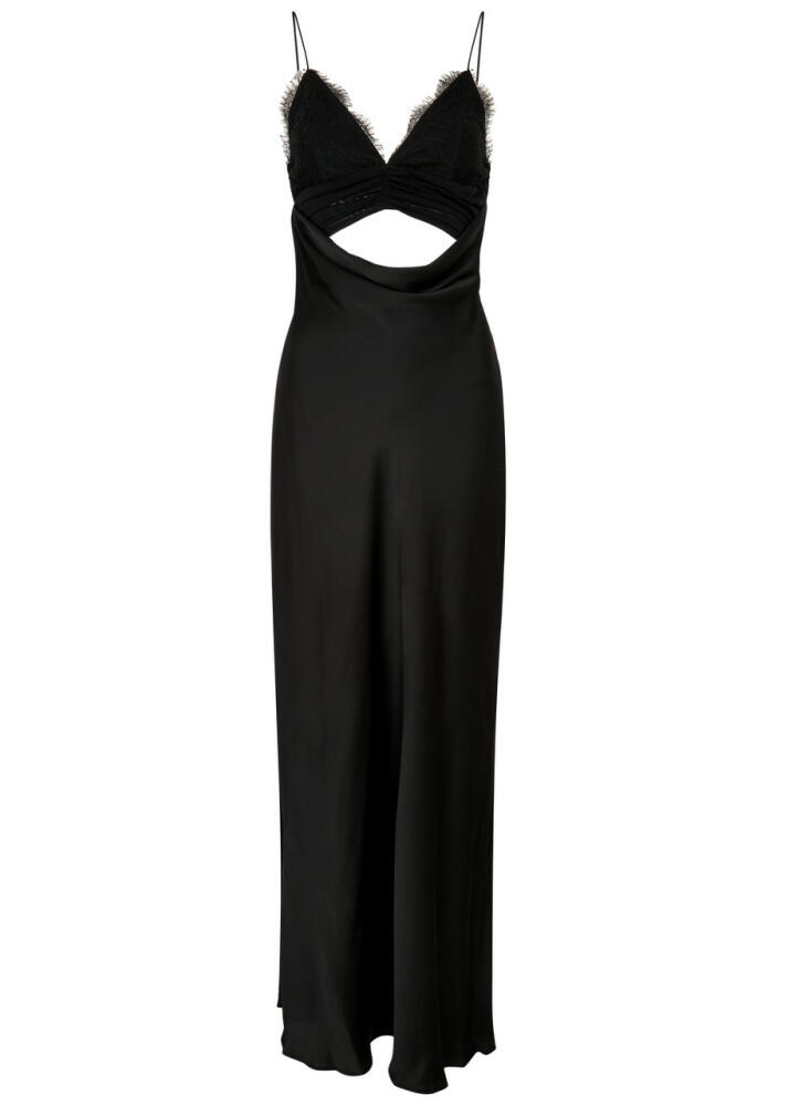 Misha Maxxy Cut-out Satin Maxi Slip Dress - Black Cover