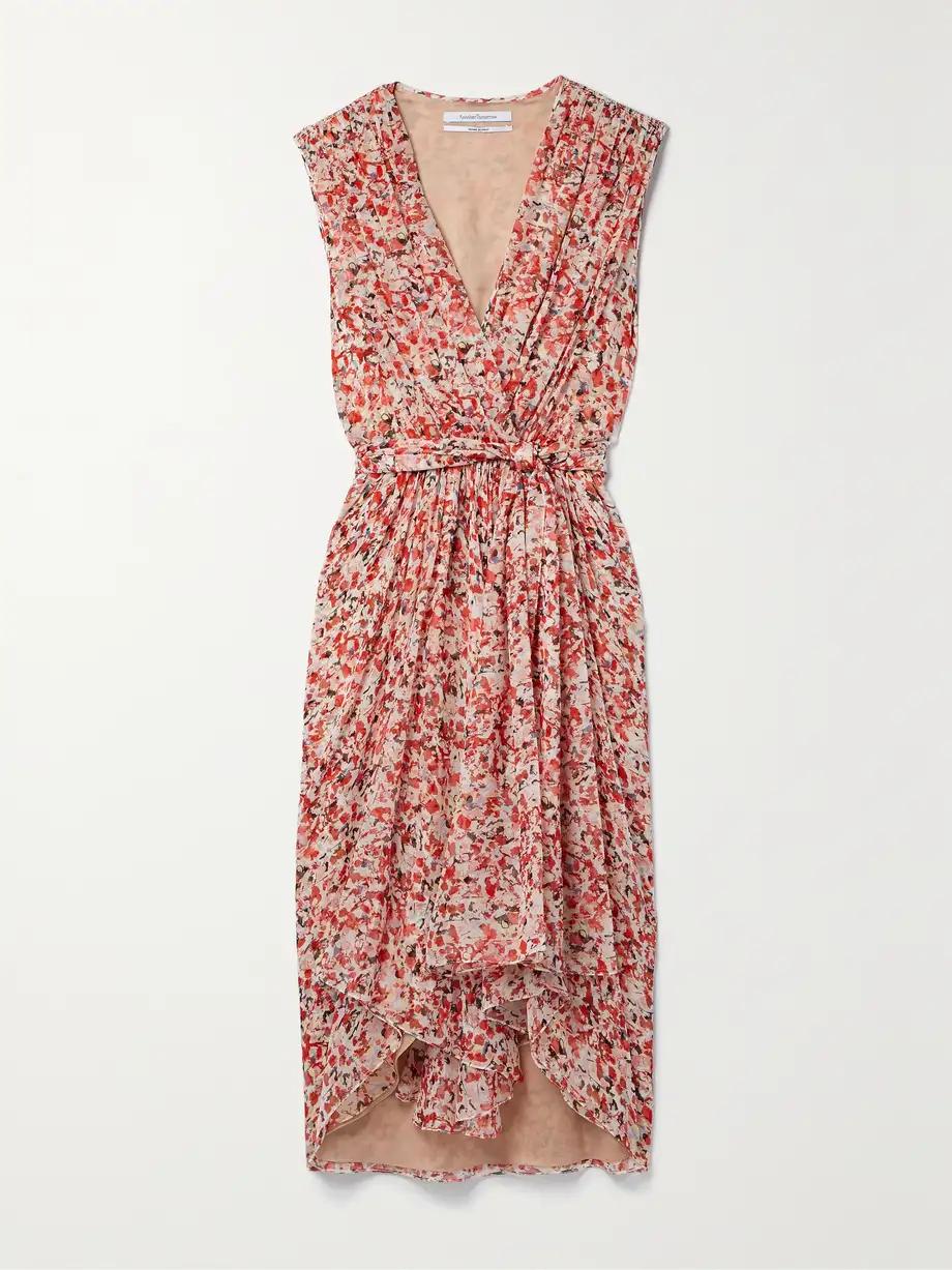 Another Tomorrow - + Net Sustain Gathered Printed Peace Silk Midi Dress - IT42 Cover