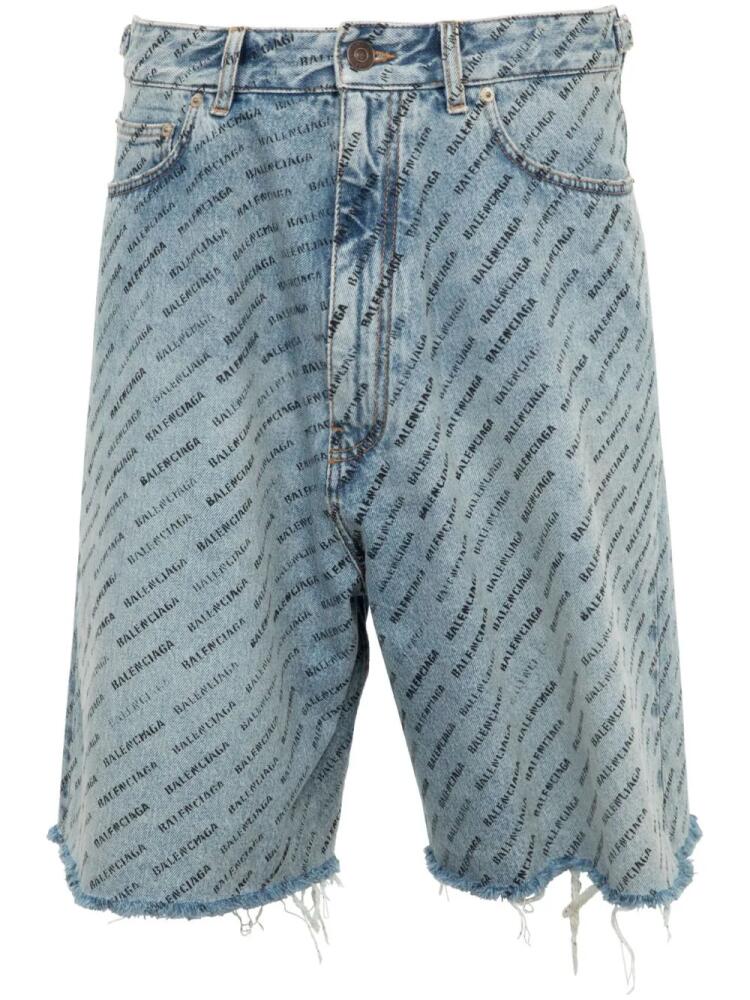 Balenciaga Skater logo-print denim shorts - Blue Cover