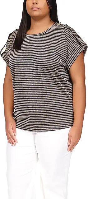 MICHAEL Michael Kors Plus Size Stripe Snap Epaulette T-Shirt (Midnight Blue/Gold) Women's Clothing Cover