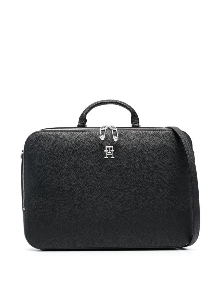 Tommy Hilfiger logo-lettering pebbled laptop bag - Black Cover