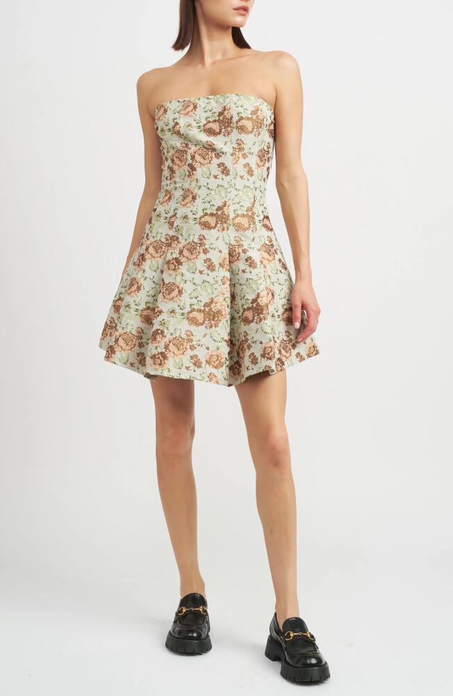 En Saison Kayla Floral Strapless Minidress in Light Green Multi Cover