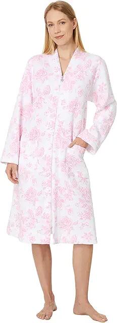 Eileen West Robe Waltz Long Sleeve Zip Front (Pink Floral) Women's Robe Cover