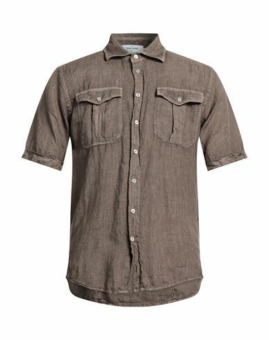 Gran Sasso Man Shirt Dark brown Linen Cover