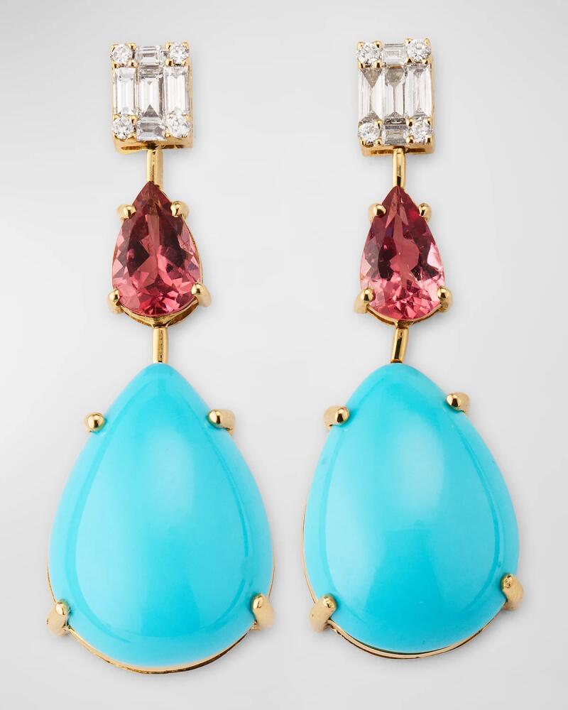 Miseno 18K Yellow Gold Diamond, Pink Sapphire, and Turquoise Earrings Cover