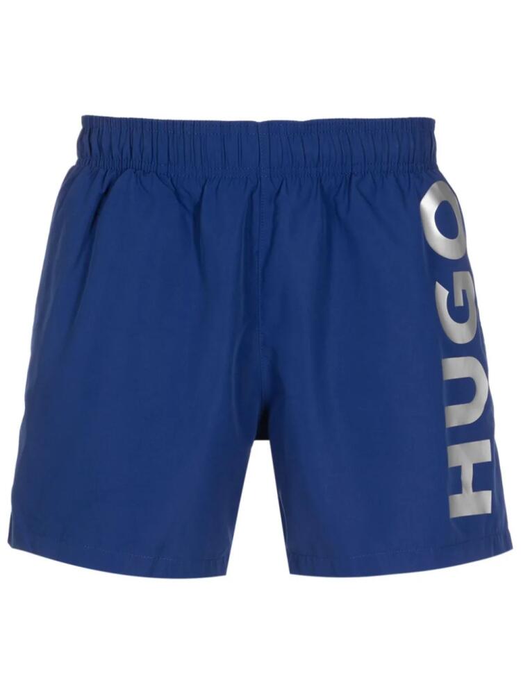 HUGO Abas metallic logo-print swim shorts - Blue Cover