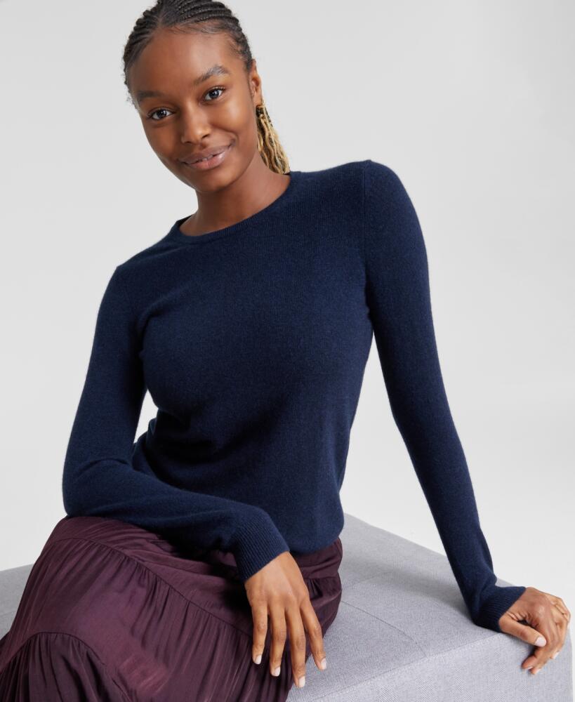 Charter Club 100% Cashmere Women's Long-Sleeve Crewneck Sweater, Regular & Petites, Created for Macy's - Admiral Navy Cover