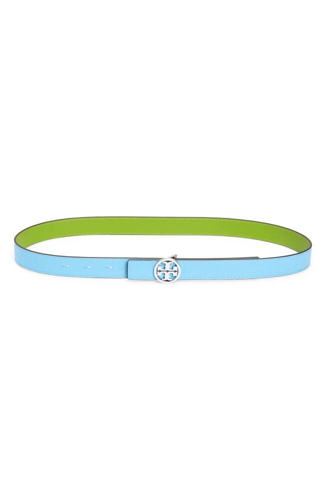 Tory Burch Miller 1-Inch Reversible Logo Belt in Moroccan Blue /Wheatgrass Cover