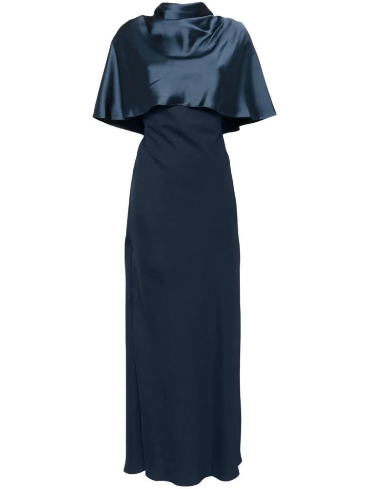 Amsale satin cape gown - Blue Cover