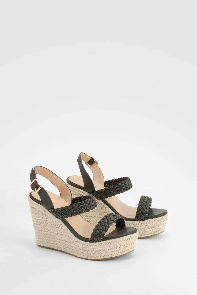 boohoo Womens Woven Strap Espadrille Wedges - Black Cover