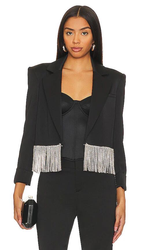 Alice + Olivia Shan Cropped Fringe Blazer in Black Cover