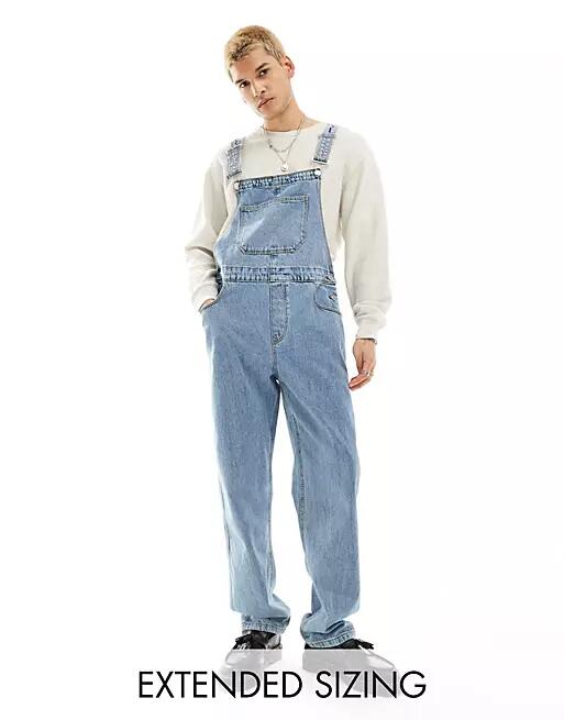 ASOS DESIGN denim overalls in mid wash blue Cover