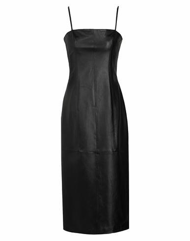 8 By Yoox Leather Pencil Mid-long Dress Woman Midi dress Black Lambskin Cover