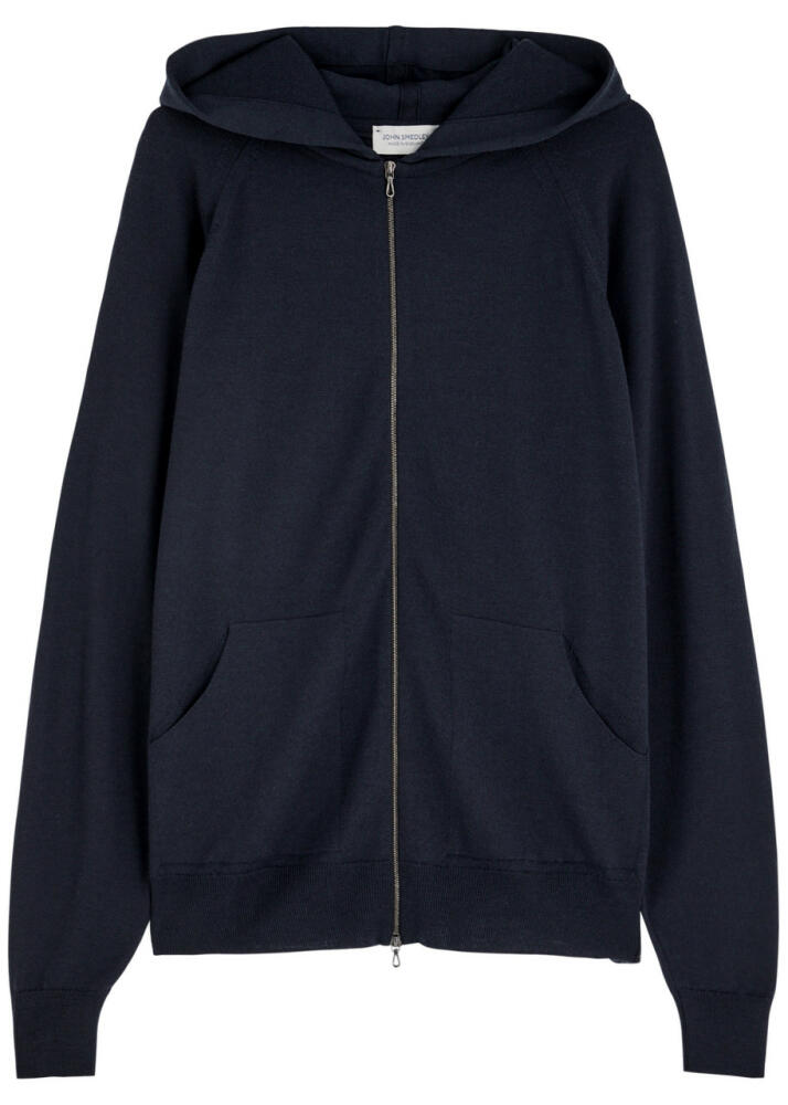 John Smedley Carty Hooded Wool Sweatshirt - Navy Cover