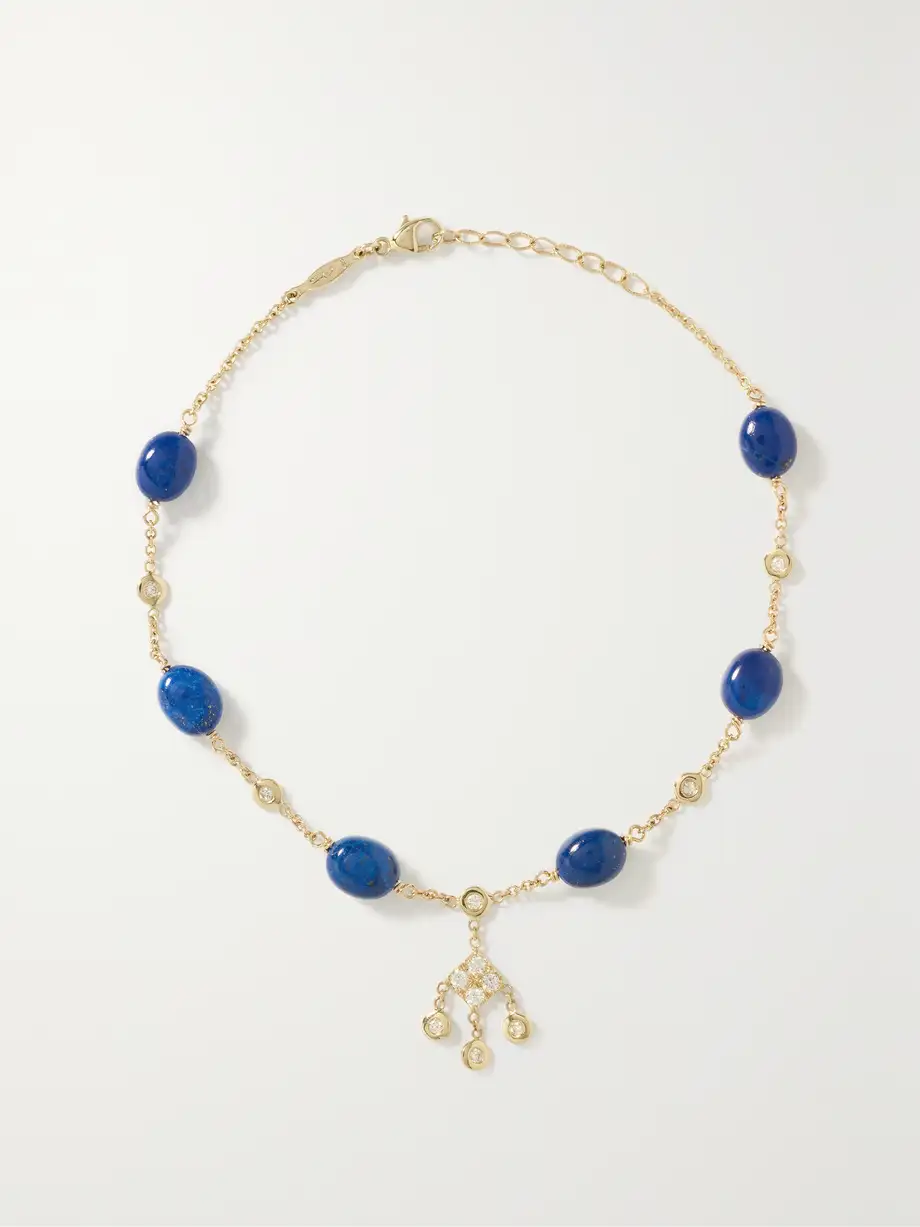 Jacquie Aiche - Shaker 14-karat Gold, Diamond And Lapis Lazuli Anklet - Blue Cover