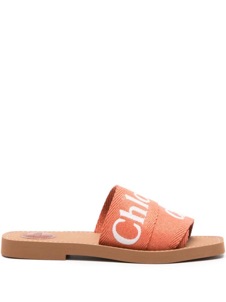 Chloé Woody logo-embroidered slides - Orange Cover