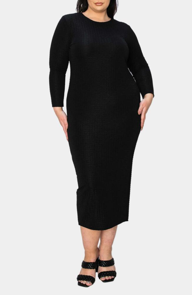 L I V D Kylo Textured Long Sleeve Midi Dress in Black Cover