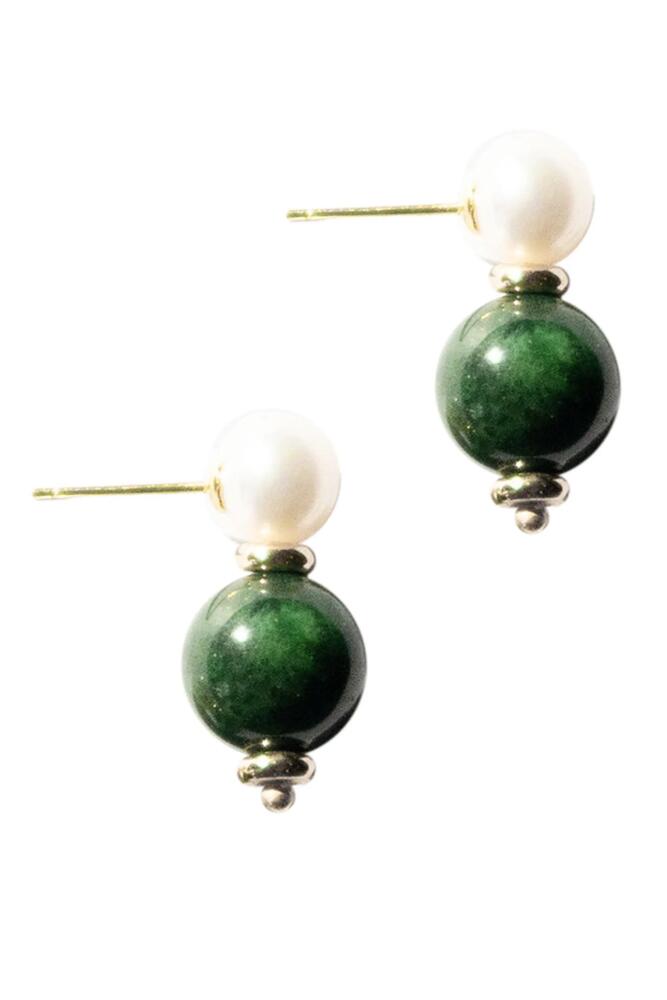 seree Robyn Pearl jade stone drop earrings in Bright Green Cover